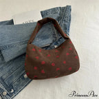 Red Print Corduroy Small Tote Handbag