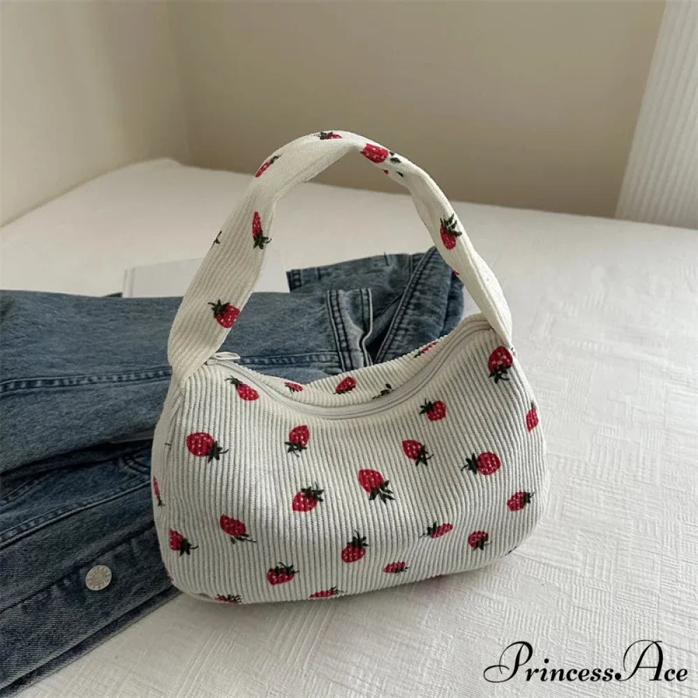 Red Print Corduroy Small Tote Handbag