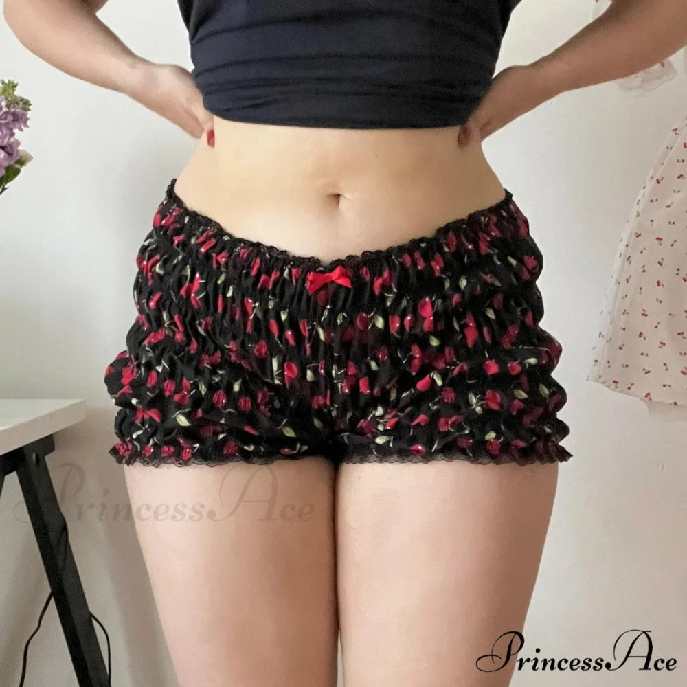Red Print Frilly Bloomer Short