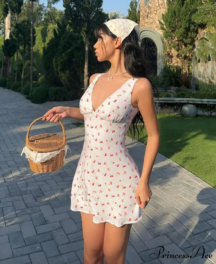 Red Print Low-Cut Mini Dress