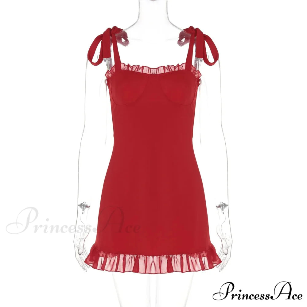 Red Ruffle Mini Bodycon Pleated Christmas Party Dress