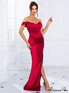 Red Satin Fish Bone Party Dress