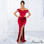 Red Satin Fish Bone Party Dress
