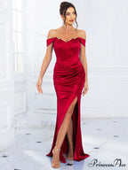 Red Satin Fish Bone Party Dress