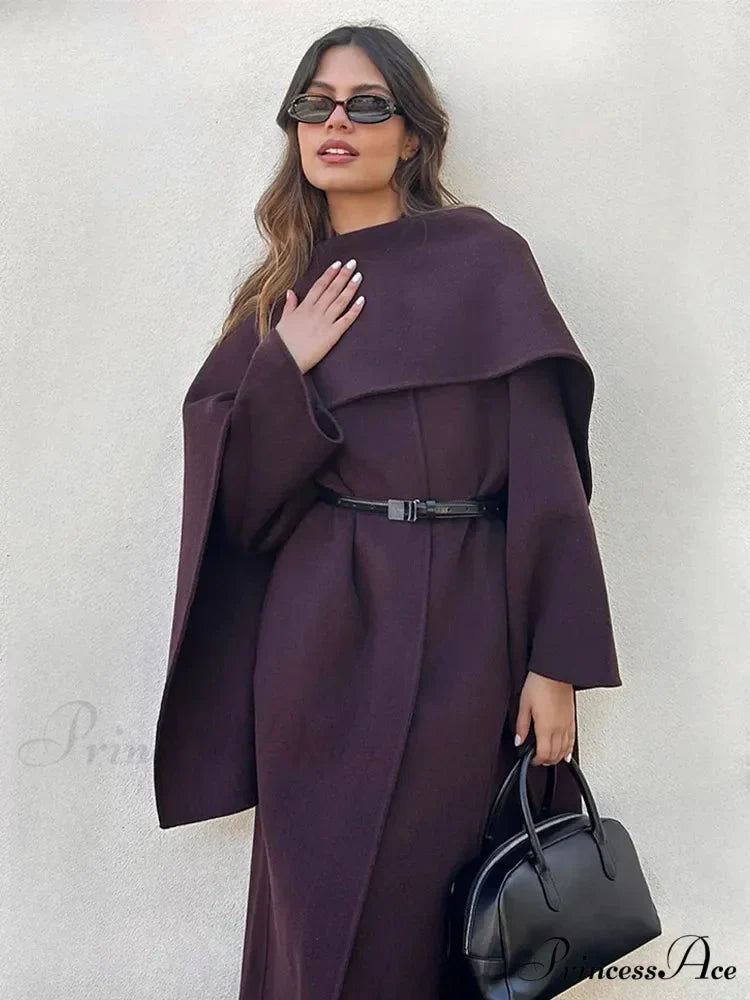 Red Scarf Collar Woolen Coat