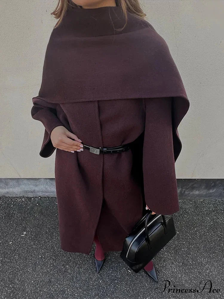 Red Scarf Collar Woolen Coat