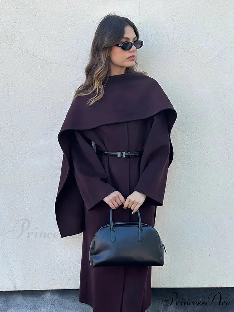 Red Scarf Collar Woolen Coat