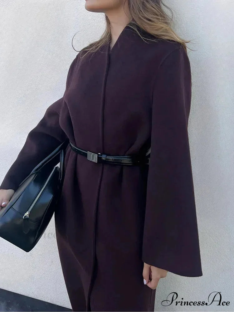 Red Scarf Collar Woolen Coat