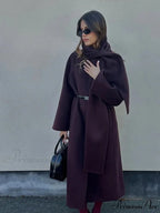 Red Scarf Collar Woolen Coat