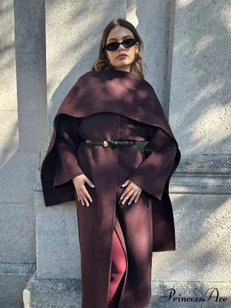 Red Scarf Collar Woolen Coat