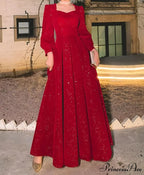 Red Sequined Midi Party Dress