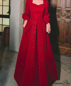 Red Sequined Midi Party Dress