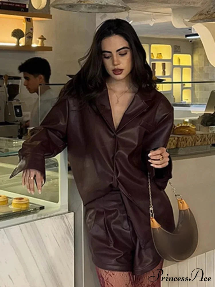 Red Single Buttoned Faux Leather Jacket