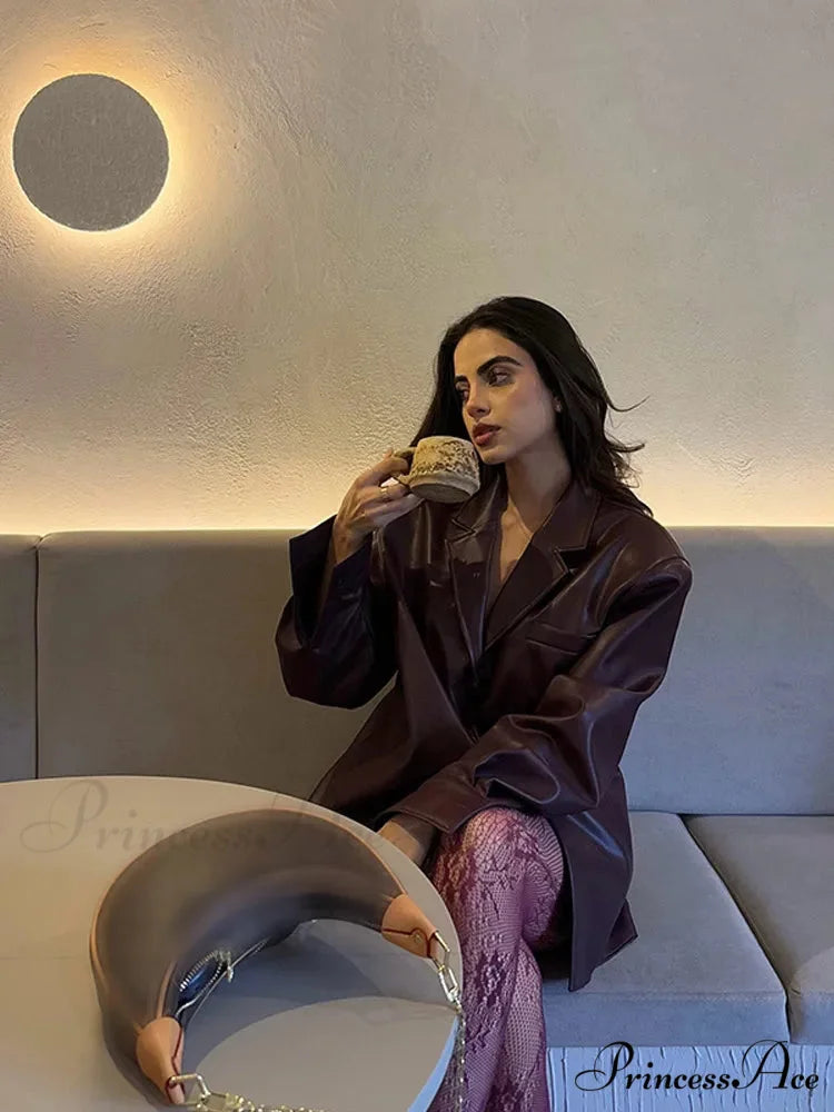 Red Single Buttoned Faux Leather Jacket