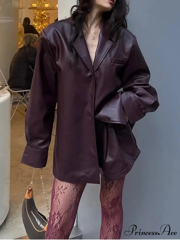 Red Single Buttoned Faux Leather Jacket