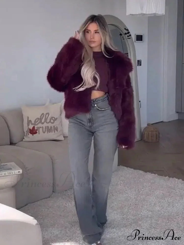 Red Soft Fold-over Collar Coat