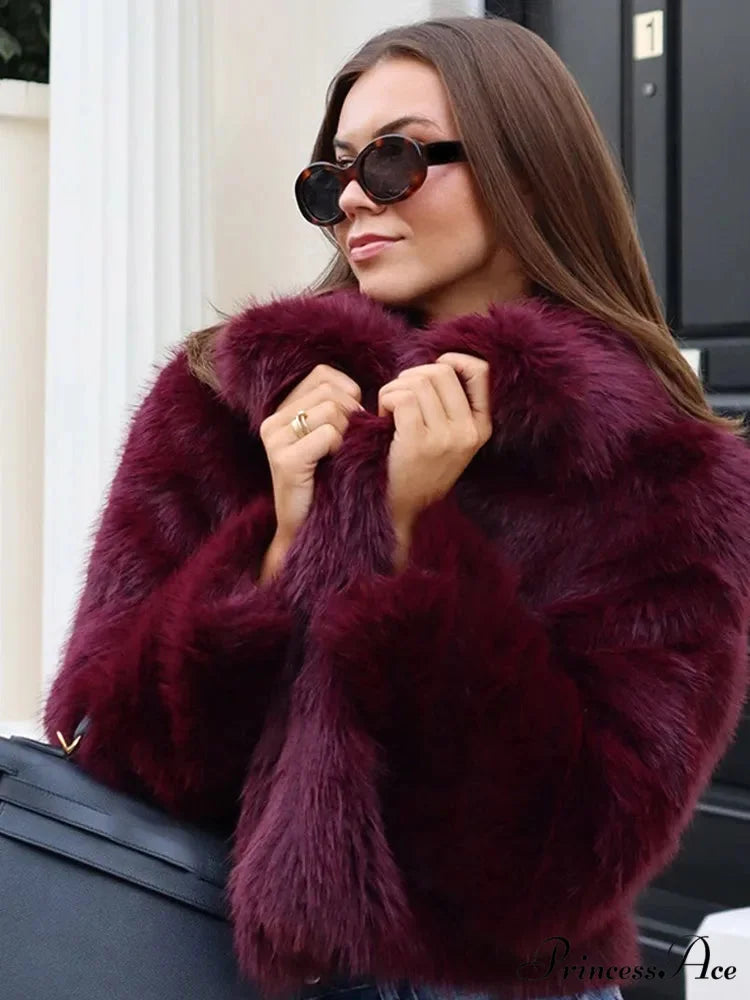 Red Soft Fold-over Collar Coat