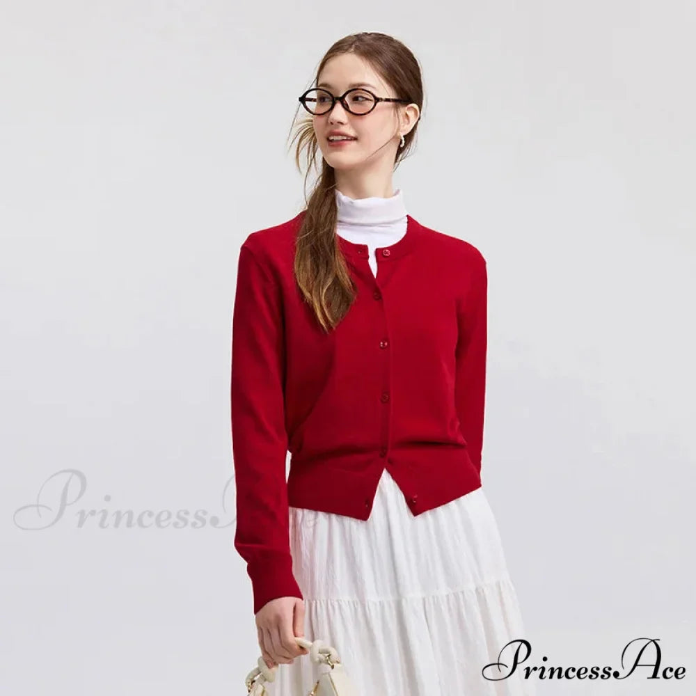 Red Solid Color Elegant Layered Cardigan