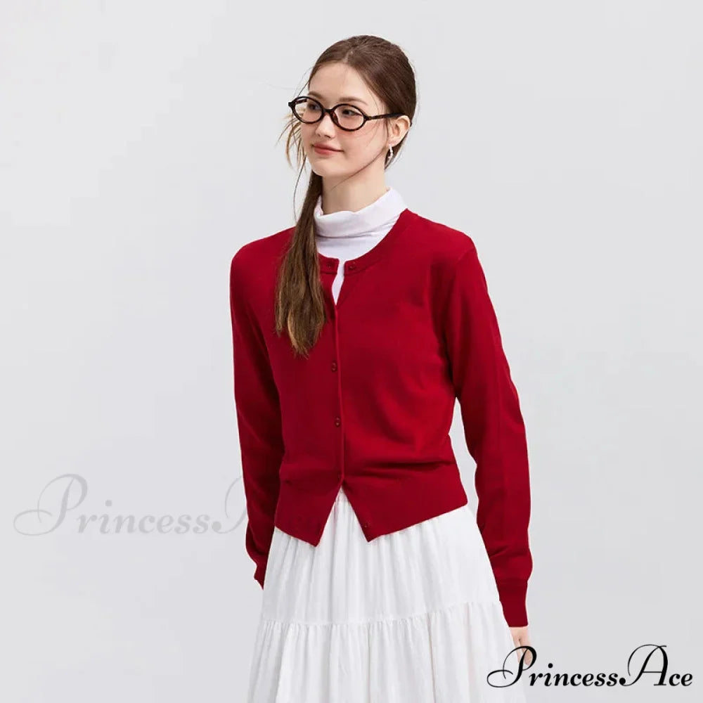 Red Solid Color Elegant Layered Cardigan