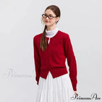 Red Solid Color Elegant Layered Cardigan