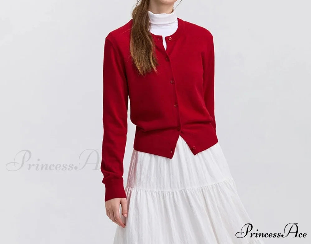 Red Solid Color Elegant Layered Cardigan