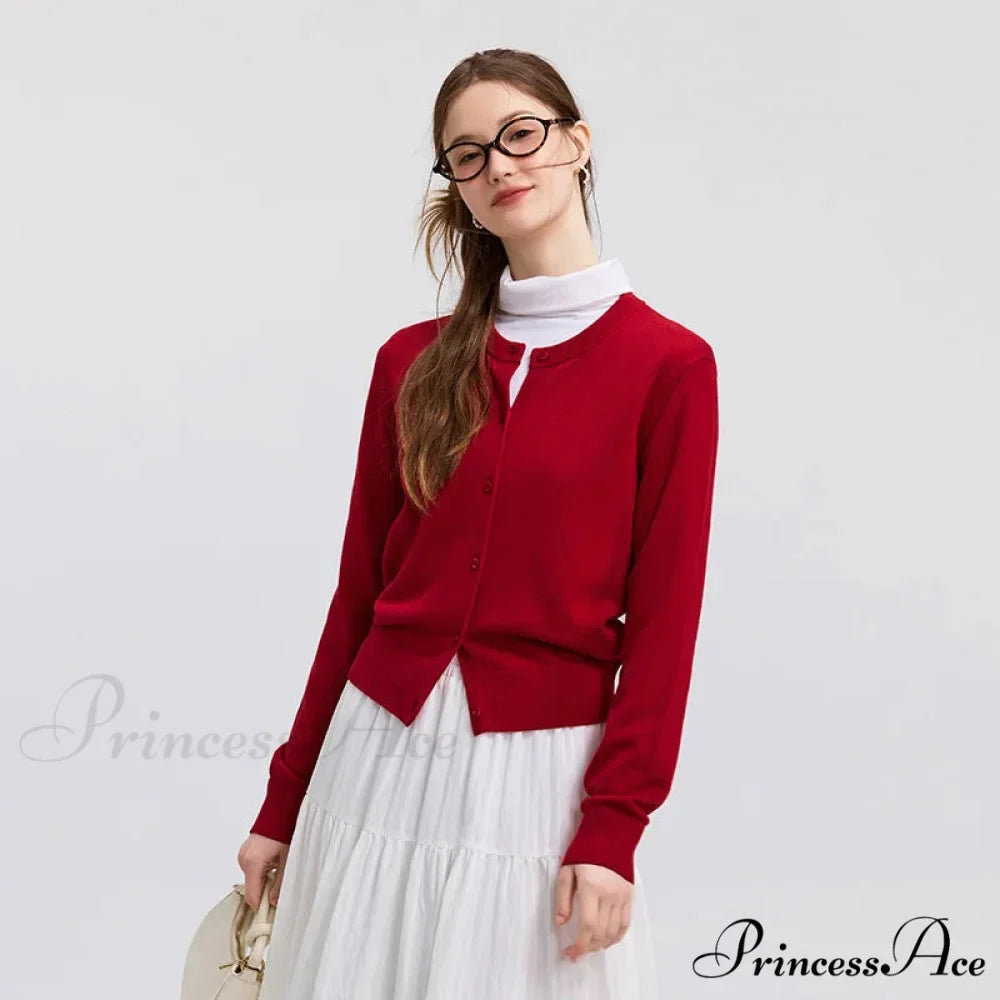 Red Solid Color Elegant Layered Cardigan