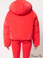 Red Stand Collar Zipper Cotton Coat