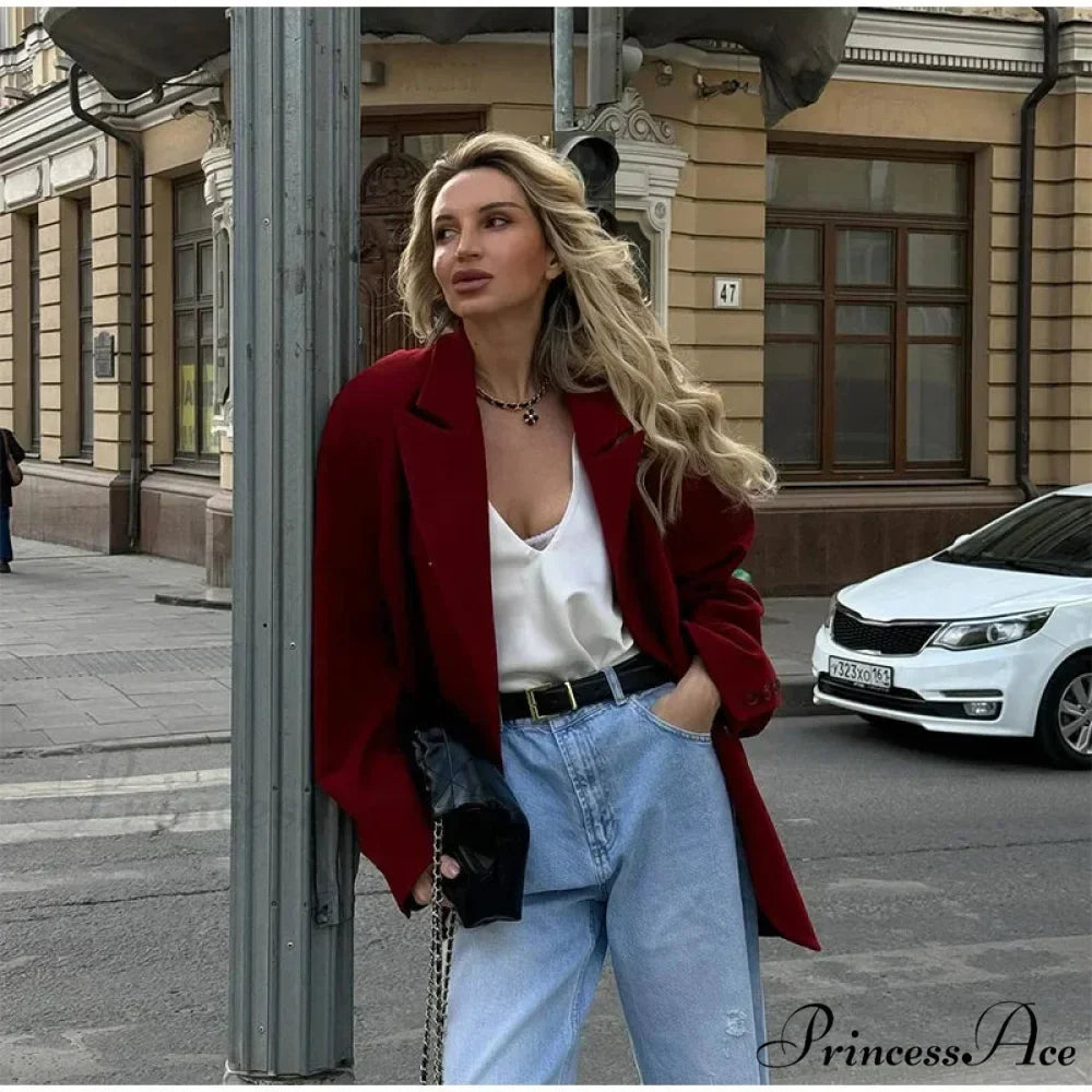 Red Suit Lapel Full Sleeve Coat