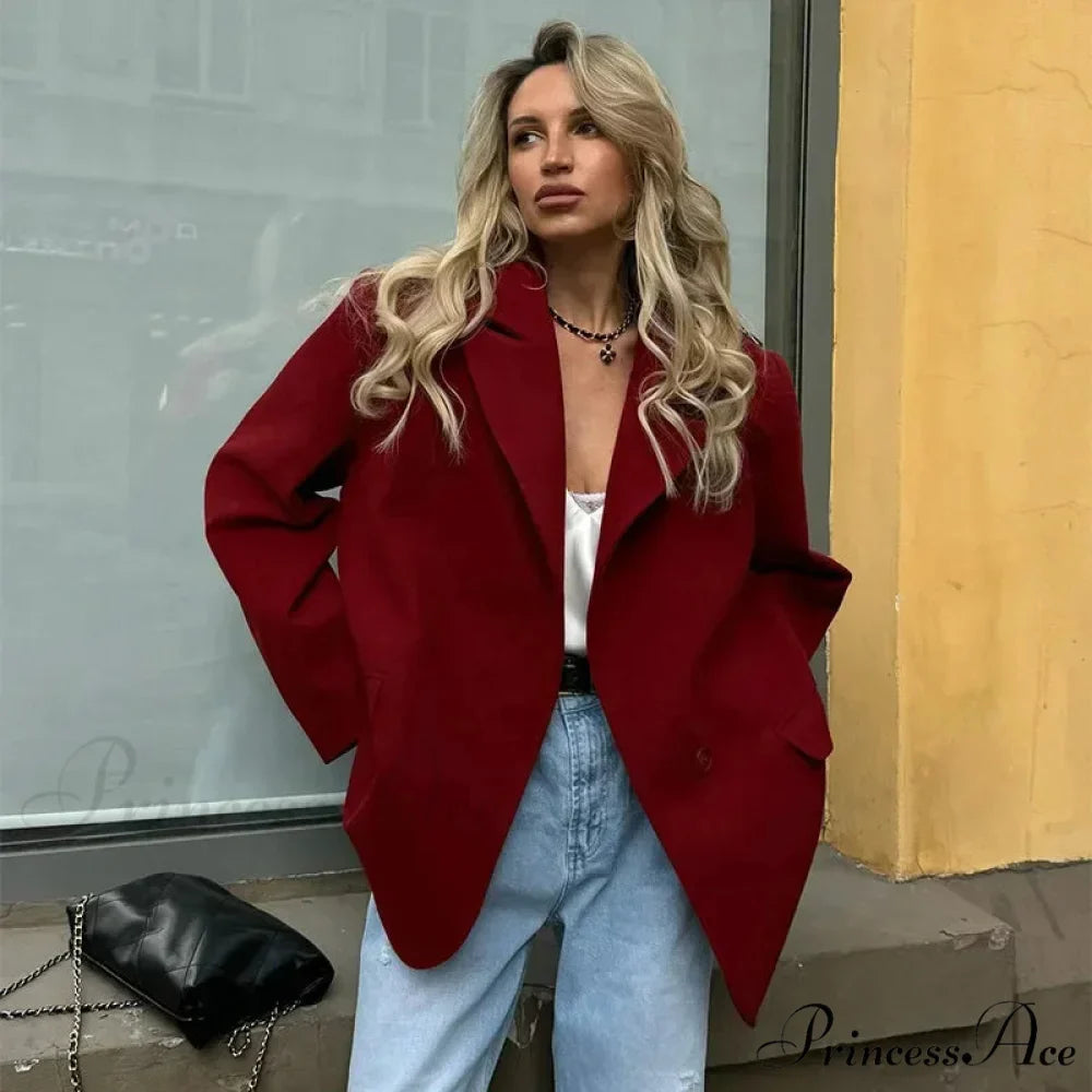 Red Suit Lapel Full Sleeve Coat