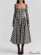 Red Tartan Stylish Corset Midi Dress