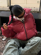 Red Turn-Down Collar Zipper Coat