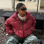 Red Turn-Down Collar Zipper Coat