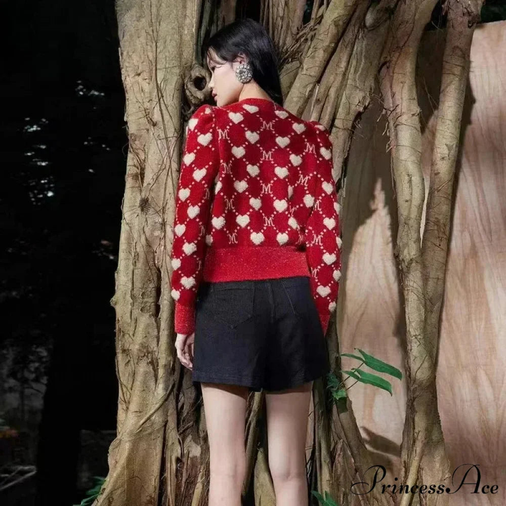 Red Vintage Argyle Jacquard Cardigan