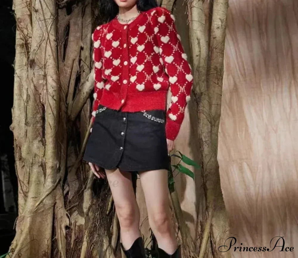 Red Vintage Argyle Jacquard Cardigan