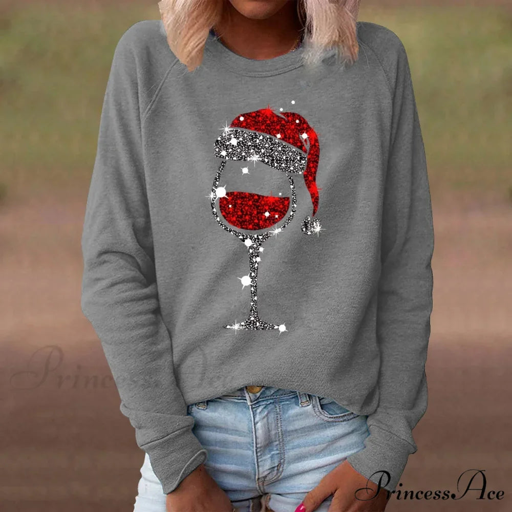Red Wine Casual Round Neck Long Sleeve Christmas Hoodie