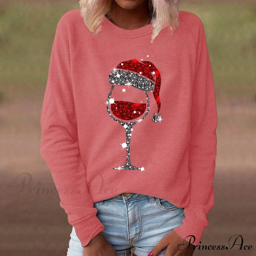 Red Wine Casual Round Neck Long Sleeve Christmas Hoodie