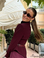 Reddish Stand Collar Trim Short Coat