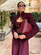 Reddish Stand Collar Trim Short Coat