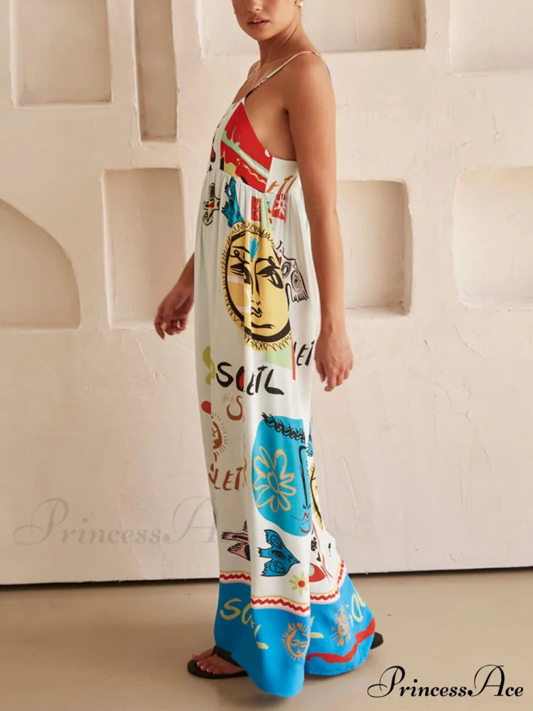 Refined Sensation Satin Charming Unique Print Maxi Dress