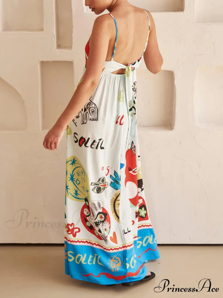 Refined Sensation Satin Charming Unique Print Maxi Dress