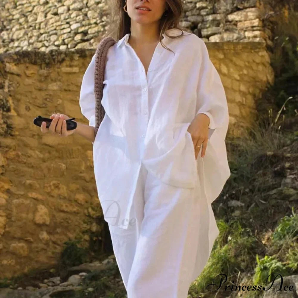 Relaxed Baggy Ivory Button-up Half Sleeve Blouse