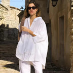 Relaxed Baggy Ivory Button-up Half Sleeve Blouse