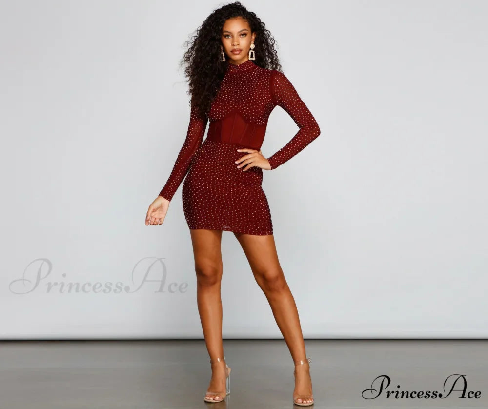 Renata Formal Heat Charming Stone Illusion Mini Dress