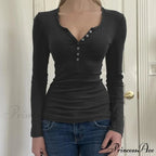 Retro 2000s Simple Crop Top Grunge Button Slim Fit Knit Top