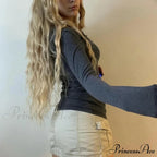 Retro 2000s Simple Crop Top Grunge Button Slim Fit Knit Top