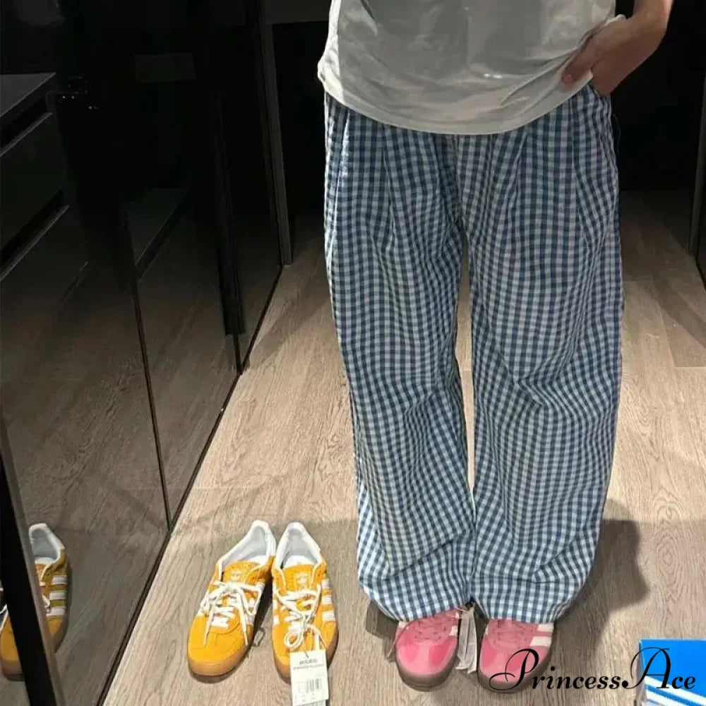 Retro 2000s Tartan Women Informal Loose-Fitting Trousers