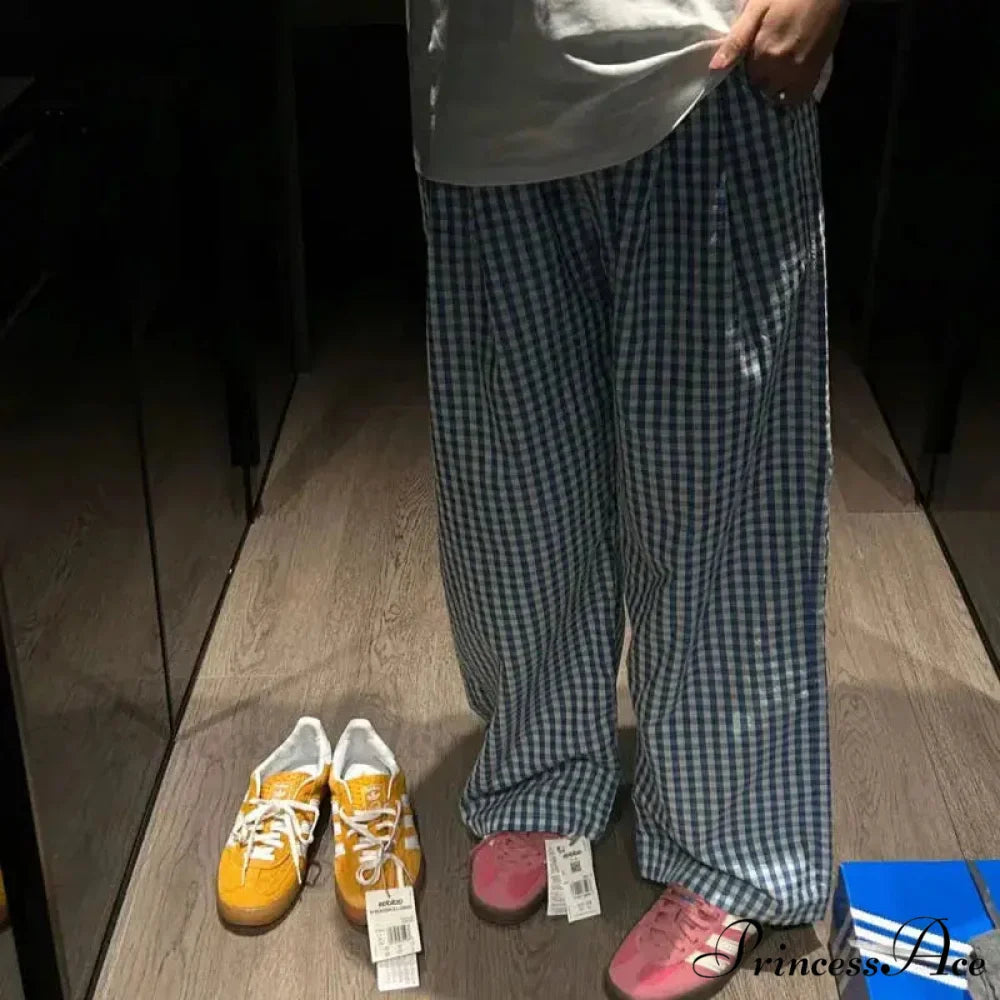 Retro 2000s Tartan Women Informal Loose-Fitting Trousers