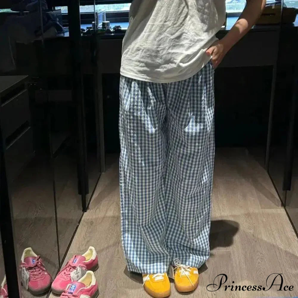 Retro 2000s Tartan Women Informal Loose-Fitting Trousers