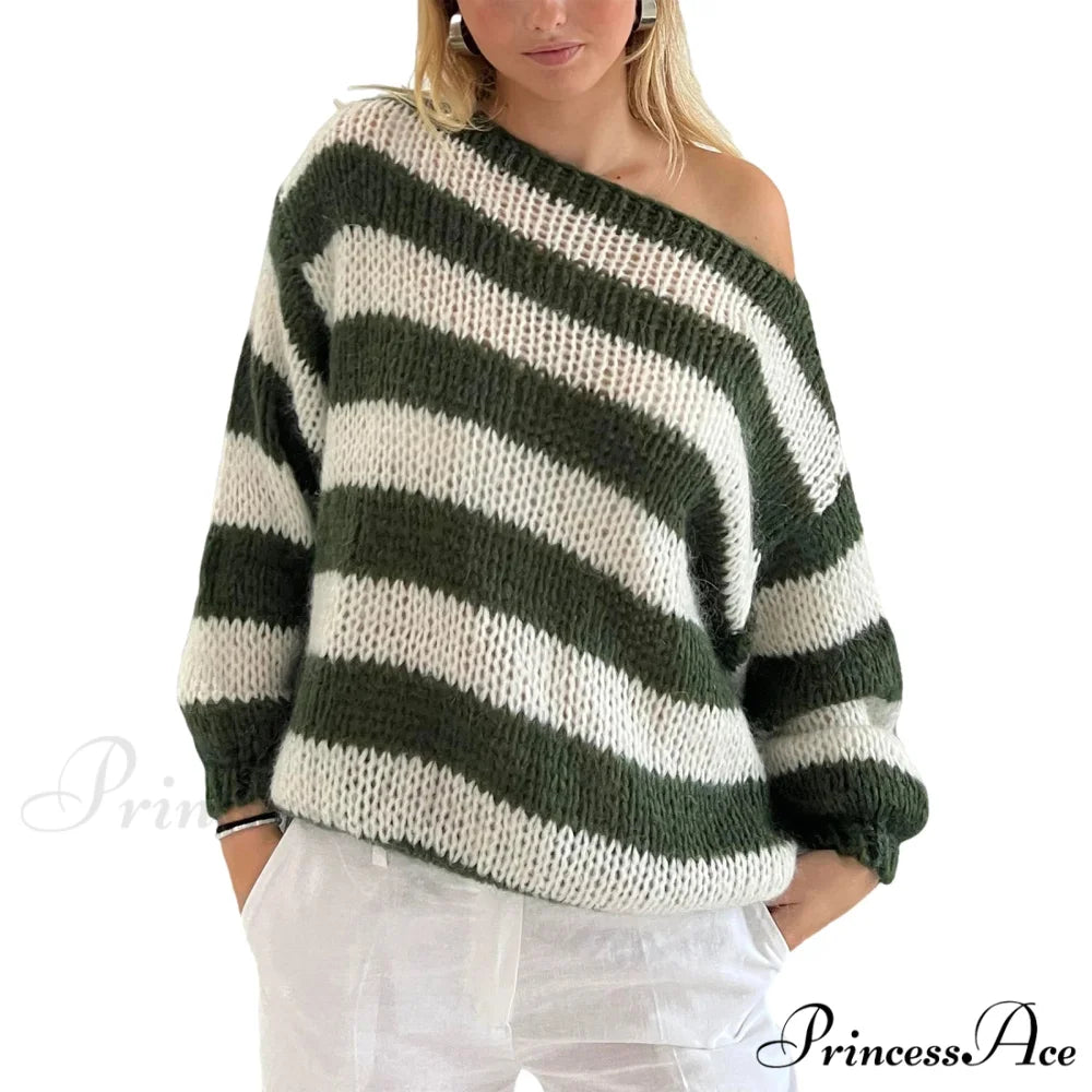 Retro Banded Boat Neck Sweater