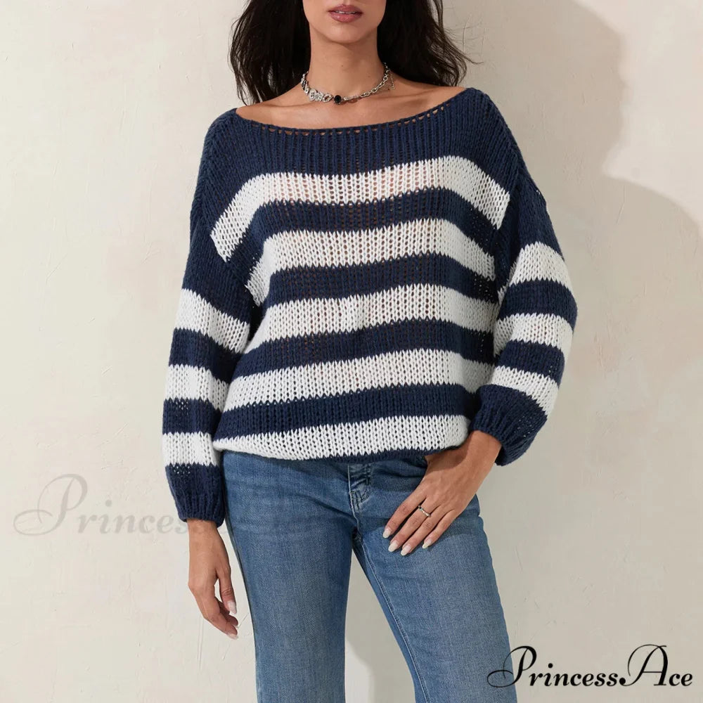Retro Banded Boat Neck Sweater